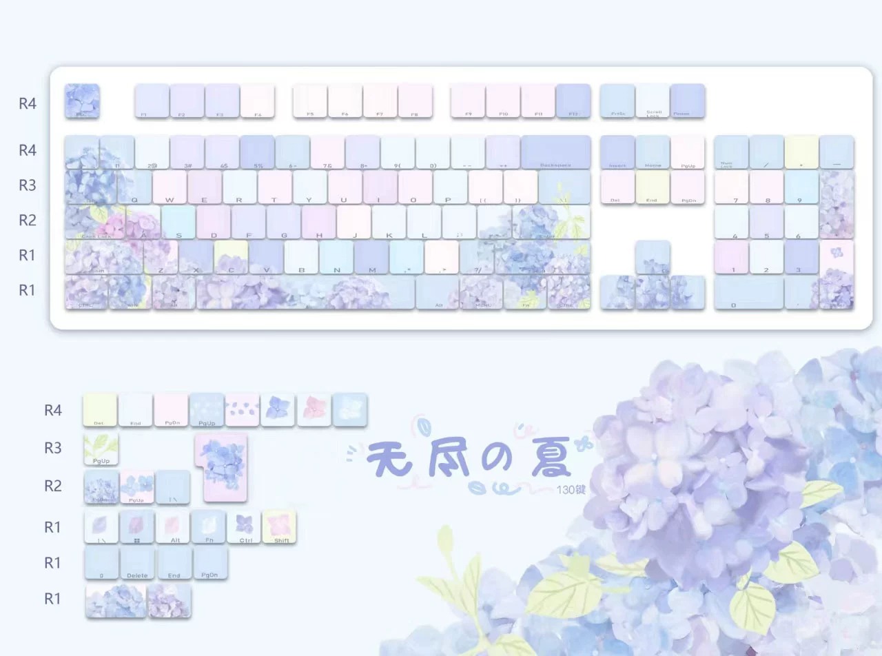 无尽夏主题花语侧刻透光键帽原厂PBT全五面热升华6...